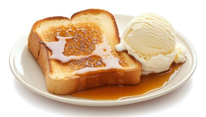 Sweet toasted bread with a scoop of vanilla ice cream.