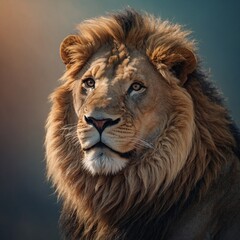 Fototapeta premium Happy Cartoon Lion in Soft Gradient Line Art