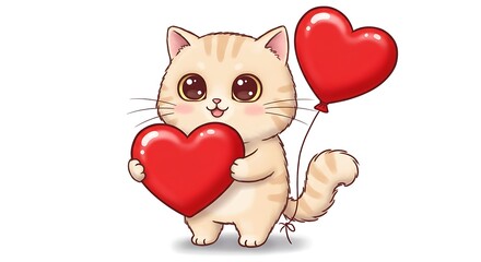 Cat Holding Heart Balloon