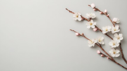 Delicate Pink and White Cherry Blossoms on Grey Background