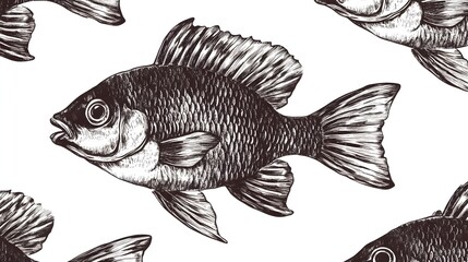 Fototapeta premium Elegant black and white fish pattern design.