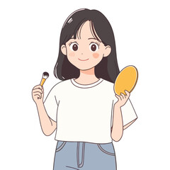 Woman doing make up cartoon face mirror vector