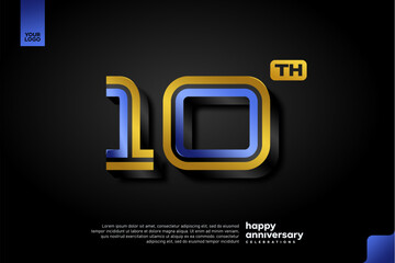 Sleek 3D Number 10 Design in Blue and Gold for Modern Anniversary Celebration on Dark Background