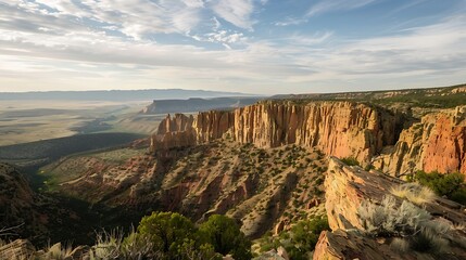 Panoramic View Of Canyon Landscape With Rugged Cliffs And Distant Mountains