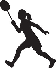 woman badminton silhouette, female badminton player silhouette, woman playing badminton icon, badminton player vector
