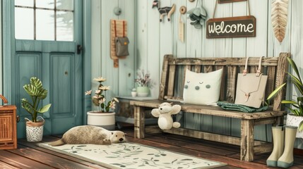 Cozy rustic entryway scene