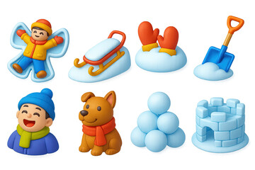 Obraz premium Winter and snow 3d icons set – playful, seasonal, festive symbols