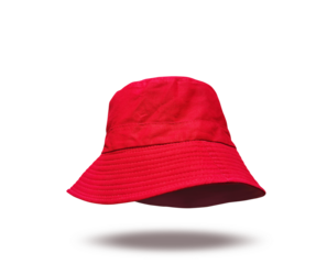 Red bucket hat PNG transparent.