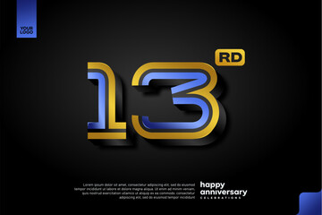 Sleek 3D Number 13 Design in Blue and Gold for Modern Anniversary Celebration on Dark Background