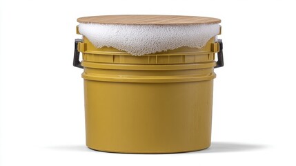 Yellow foam bucket isolated on white background. Generative AI