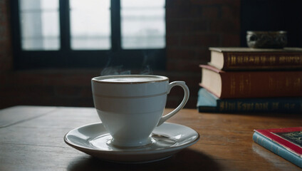Obraz premium Image of a cup of coffee on a work desk