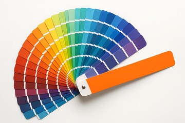 Color fan deck shows various shades of paint hues against white background