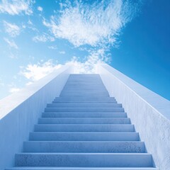 White Staircase Ascending to a Blue Sky with Clouds
