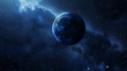 Pixelated Planet in Deep Blue Space with Starry Background and Nebulae