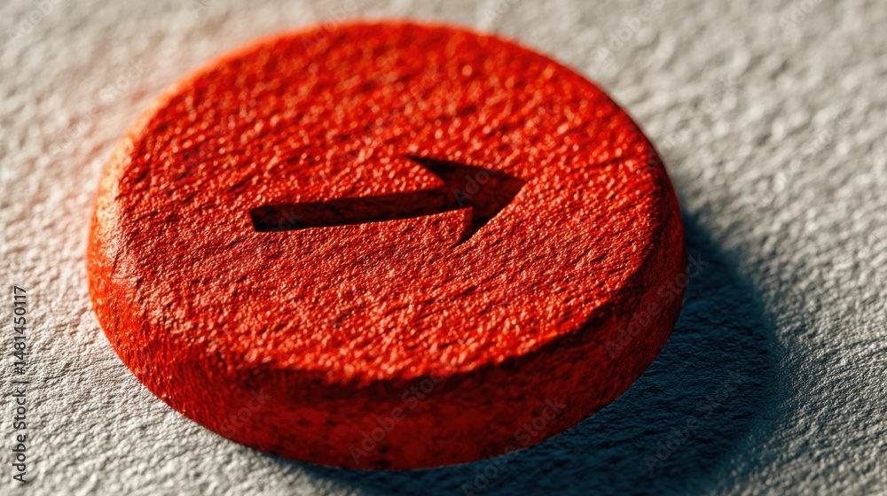 Poster bright red button positioned on a white surface symbolizing escalation path and responsibility conce