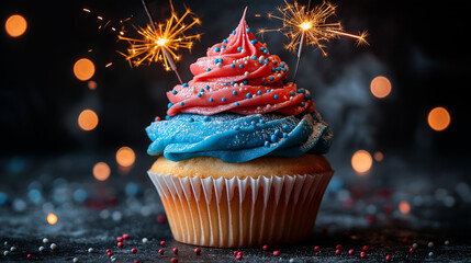 Red White Blue Cupcake with Sparklers – Fourth of July Independence Day USA Party Treat