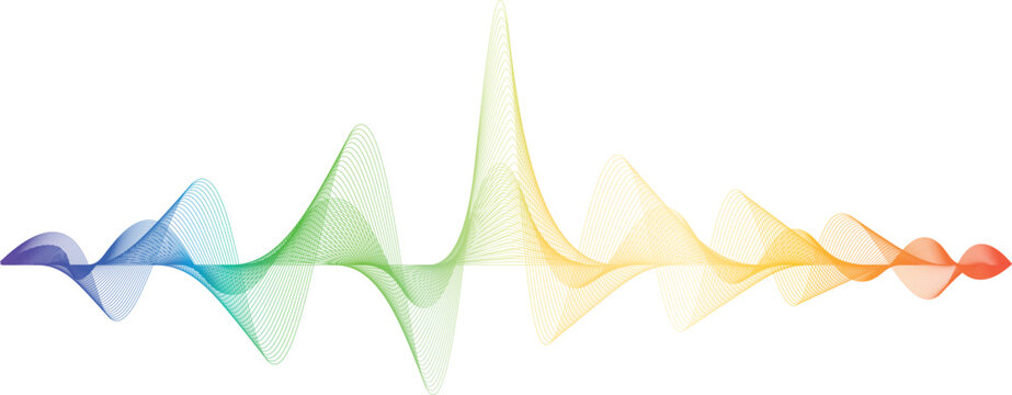 Abstract colourful wireframe sound waves, visualization of equalizer frequency signals audio wavelengths, conceptual futuristic technology waveform transparent background with copy space for text.	