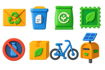 Recycling and environment icons set – 3d, waste, green and sustainability symbols