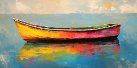 Colorful fishing boat on tranquil water