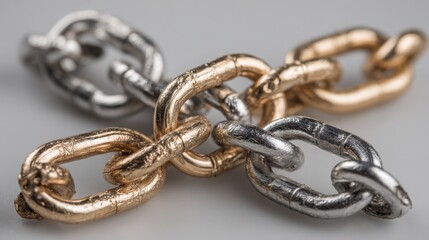 Fototapeta premium A chain of gold, silver, and bronze symbolizing the interconnectedness of cryptocurrency and investment portfolios