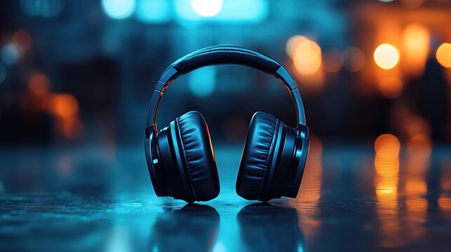 A stylish headphone commercial featuring a sleek modern music interface, advertising vibe