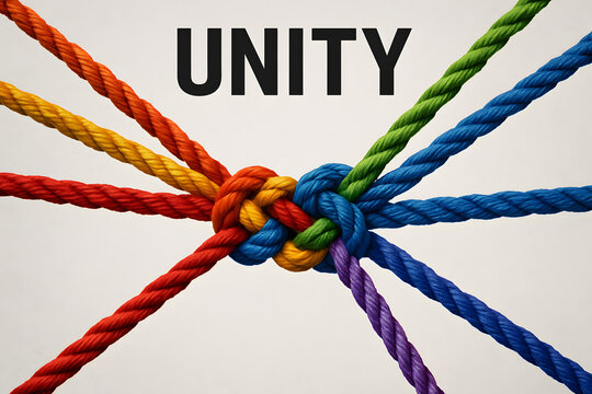 Unity Knots: A vibrant symbol of collaboration and interconnectedness is depicted with a knot composed of colorful ropes, illustrating the strength of coming together as one.