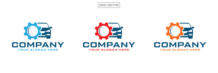 Garage Service Logo Featuring Car, Gear, and Wrench vector illustration