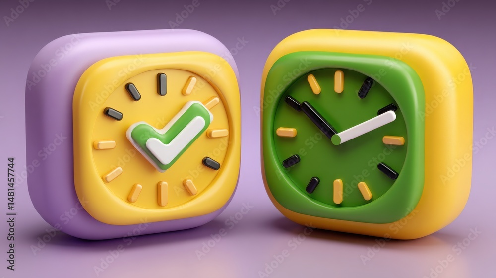 Poster clock and clock illustrating the concept of time management with logic-timed data-structured entry t