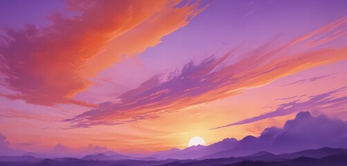 Obraz premium Abstract watercolor painting, sunset sky in warm orange and cool purple tones , clouds, art, color