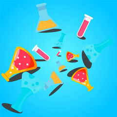 Flat Vector Science Experiment Elements with Test Tubes, Beakers, and Lab Tools for STEM and Chemistry Education