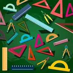 Flat Vector Geometry and Math Tools Collection Including Rulers, Compass, and Triangles for Educational and Academic Use