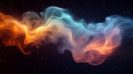 Colorful smoke wave in space with sparkling particles