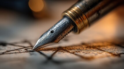Naklejka premium Elegant fountain pen resting on a minimalist writing surface symbolizing precision and creative expression in planning
