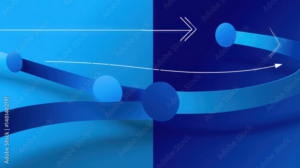 Poster abstract blue and white background featuring a curved line creating a minimalist visual flow and mod