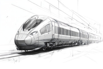 Fototapeta premium A high speed train concept sketch blending streamlined design with intricate railway track details