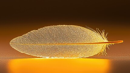 A glowing feather delicately showcasing its beautiful intricate skeletal structure