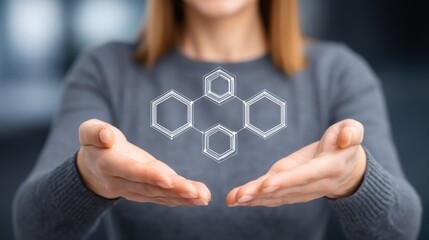 Woman holding a molecular model representing neural harmonic concepts in wealth management and investment strategies