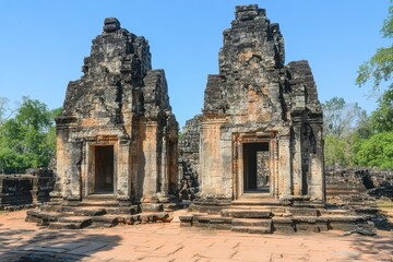 Naklejka premium Ancient Asia: Exploring the Decrepit Beauty of Preah Khan in Cambodian Jungle
