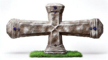 Stone grave cross isolated on white background. Generative AI