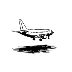 Monochrome Airplane Illustration of Travel and Flight ready to Land Destination