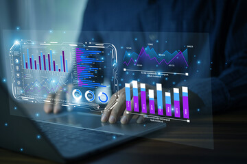 AI automation transforming business intelligence with virtual data dashboards and predictive analytics on financial performance trends