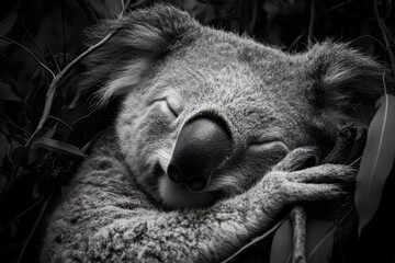 Naklejka premium Australien. Koala Sleeping on a Twig in Australian Forest