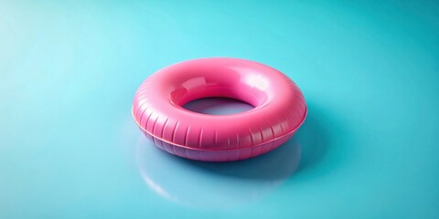 Pink Inflatable Ring Floating on a Vibrant Blue Surface, a Summertime Symbol of Relaxation and Fun