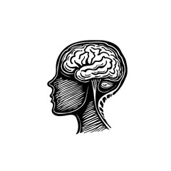 Monochrome artistic depiction of a human head revealing the inner brain