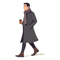 Stylish young man adult walking confidently coat illustration fashion vector