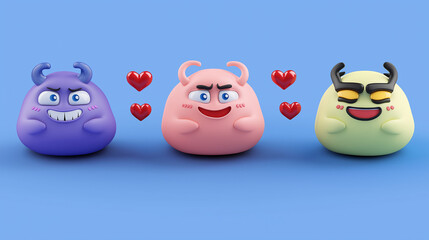 Obraz premium Funny Emoji Faces and Hearts Celebrating World Emoji Day