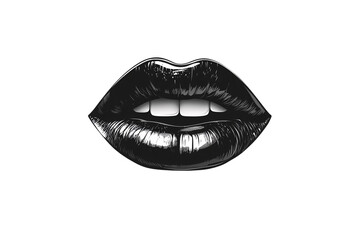 Fototapeta premium Dark glossy lips with reflective texture part to reveal white teeth, showcasing sensual expression, isolated on a transparent background