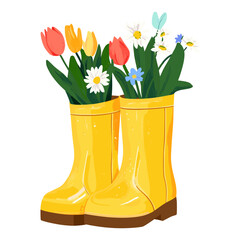 A pair of rain boots with flowers inside daisies daisy art vector