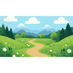 Fototapeta premium An outdoor trail in the mountains outdoors green illustration vector