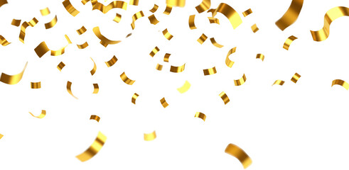 Golden confetti falling transparent background celebration party festive anniversary new year